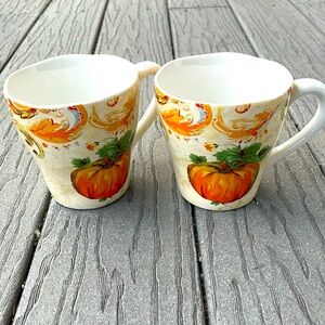 222 Fifth Pumpkins Coffee Tea Mugs Set‎ of 2